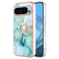 For Google Pixel 9 Electroplating Marble IMD TPU Phone Case with Ring Holder(Green 003)