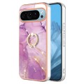 For Google Pixel 9 Electroplating Marble IMD TPU Phone Case with Ring Holder(Purple 001)