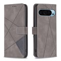 For Google Pixel 9 Magnetic Buckle Rhombus Texture Leather Phone Case(Grey)