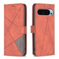 For Google Pixel 9 Pro Magnetic Buckle Rhombus Texture Leather Phone Case(Brown)