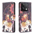 For Xiaomi Redmi Note 13 4G Global Colored Drawing Pattern Leather Phone Case(Flowers Elephant)