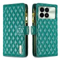 For Xiaomi Redmi K70 / K70 Pro Diamond Lattice Zipper Wallet Leather Flip Phone Case(Green)