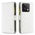 For Xiaomi Redmi Note 13 4G Global Diamond Lattice Zipper Wallet Leather Flip Phone Case(White)