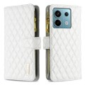 For Xiaomi Poco M6 Pro 4G Diamond Lattice Zipper Wallet Leather Flip Phone Case(White)