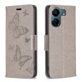 For Xiaomi Redmi 13C Two Butterflies Embossing Leather Phone Case(Grey)