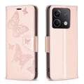 For Xiaomi Redmi Note 13 4G Global Two Butterflies Embossing Leather Phone Case(Rose Gold)