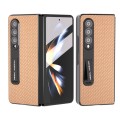 For Samsung Galaxy Z Fold3 5G Carbon Fiber Texture Integrated Protective Phone Case with Holder(Gold