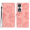 For Honor 90 Flower Embossing Pattern Leather Phone Case(Pink)