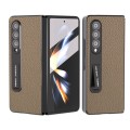 For Samsung Galaxy Z Fold4 5G Integrated Genuine Leather Litchi Texture Phone Case with Holder(Grey)
