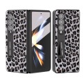 For Samsung Galaxy Z Fold3 5G Integrated Black Edge Leopard Phone Case with Holder(Silver)