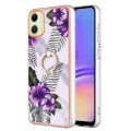 For Samsung Galaxy A05 Electroplating IMD TPU Phone Case with Ring(Purple Flower)