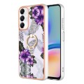For Samsung Galaxy A05s Electroplating IMD TPU Phone Case with Ring(Purple Flower)