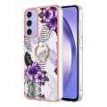 For Samsung Galaxy A15 5G Electroplating IMD TPU Phone Case with Ring(Purple Flower)