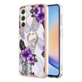 For Samsung Galaxy A25 5G Electroplating IMD TPU Phone Case with Ring(Purple Flower)