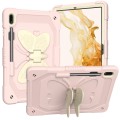 For Samsung Galaxy Tab S8+ / S7+ Butterfly Kickstand Heavy Duty Hard Rugged Tablet Case(Beige+Rose P
