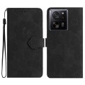 For Xiaomi 13T Flower Embossing Pattern Leather Phone Case(Black)