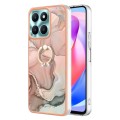 For Honor X6a Electroplating Marble Dual-side IMD Phone Case with Ring(Rose Gold 015)