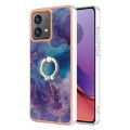 For Motorola Moto G84 Electroplating Marble Dual-side IMD Phone Case with Ring(Purple 016)