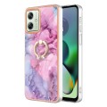 For Motorola Moto G54 Electroplating Marble Dual-side IMD Phone Case with Ring(Pink 013)