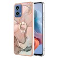 For Motorola Moto G34 Electroplating Marble Dual-side IMD Phone Case with Ring(Rose Gold 015)