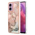For Motorola Moto G04 4G / G24 4G Electroplating Marble Dual-side IMD Phone Case with Ring(Rose Gold