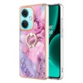 For OnePlus Nord CE 3 Electroplating Marble Dual-side IMD Phone Case with Ring(Pink 013)