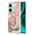 For OnePlus Nord CE 3 Electroplating Marble Dual-side IMD Phone Case with Ring(Rose Gold 015)