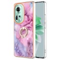 For OPPO Reno11 5G Global Electroplating Marble Dual-side IMD Phone Case with Ring(Pink 013)