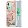 For OPPO Reno11 5G Global Electroplating Marble Dual-side IMD Phone Case with Ring(Rose Gold 015)