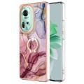 For OPPO Reno11 5G Global Electroplating Marble Dual-side IMD Phone Case with Ring(Rose Red 014)