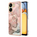 For Xiaomi Redmi 13C 4G Electroplating Marble Dual-side IMD Phone Case with Ring(Rose Gold 015)