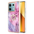 For Xiaomi Redmi Note 13 5G Global Electroplating Marble Dual-side IMD Phone Case with Ring(Pink 013