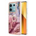 For Xiaomi Redmi Note 13 5G Global Electroplating Marble Dual-side IMD Phone Case with Ring(Rose Red
