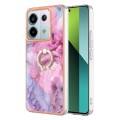 For Xiaomi Redmi Note 13 Pro 5G Global Electroplating Marble Dual-side IMD Phone Case with Ring(Pink