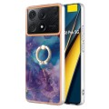 For Xiaomi Poco X6 Pro / Redmi K70E Electroplating Marble Dual-side IMD Phone Case with Ring(Purple