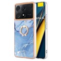 For Xiaomi Poco X6 Pro / Redmi K70E Electroplating Marble Dual-side IMD Phone Case with Ring(Blue 01