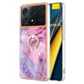 For Xiaomi Poco X6 Pro / Redmi K70E Electroplating Marble Dual-side IMD Phone Case with Ring(Pink 01