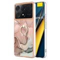For Xiaomi Poco X6 Pro / Redmi K70E Electroplating Marble Dual-side IMD Phone Case with Ring(Rose Go