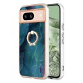 For Google Pixel 8a Electroplating Marble Dual-side IMD Phone Case with Ring(Green 017)