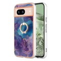 For Google Pixel 8a Electroplating Marble Dual-side IMD Phone Case with Ring(Purple 016)