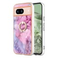 For Google Pixel 8a Electroplating Marble Dual-side IMD Phone Case with Ring(Pink 013)