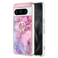 For Google Pixel 8 Pro Electroplating Marble Dual-side IMD Phone Case with Ring(Pink 013)