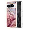 For Google Pixel 8 Pro Electroplating Marble Dual-side IMD Phone Case with Ring(Rose Red 014)