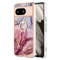 For Google Pixel 8 Electroplating Marble Dual-side IMD Phone Case with Ring(Rose Red 014)