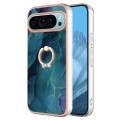For Google Pixel 9 Electroplating Marble Dual-side IMD Phone Case with Ring(Green 017)