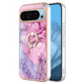 For Google Pixel 9 Electroplating Marble Dual-side IMD Phone Case with Ring(Pink 013)