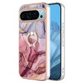 For Google Pixel 9 Electroplating Marble Dual-side IMD Phone Case with Ring(Rose Red 014)