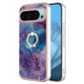 For Google Pixel 9 Pro Electroplating Marble Dual-side IMD Phone Case with Ring(Purple 016)