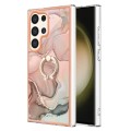For Samsung Galaxy S24 Ultra 5G Electroplating Marble Dual-side IMD Phone Case with Ring(Rose Gold 0