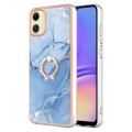 For Samsung Galaxy A05 Electroplating Marble Dual-side IMD Phone Case with Ring(Blue 018)